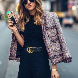 Zara Frayed Tweed Fantasy Blazer Jacket Size S Blogger Favorite ASO Queen Maxima